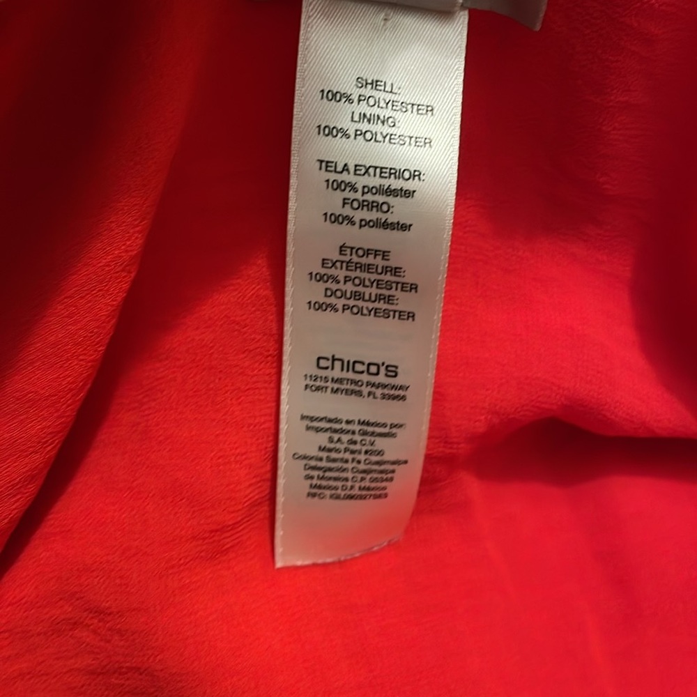 CHICO’S Blazer Jacket Red Layered Lightweight Open Front Zipper Pockets 4 - Picture 9 of 14